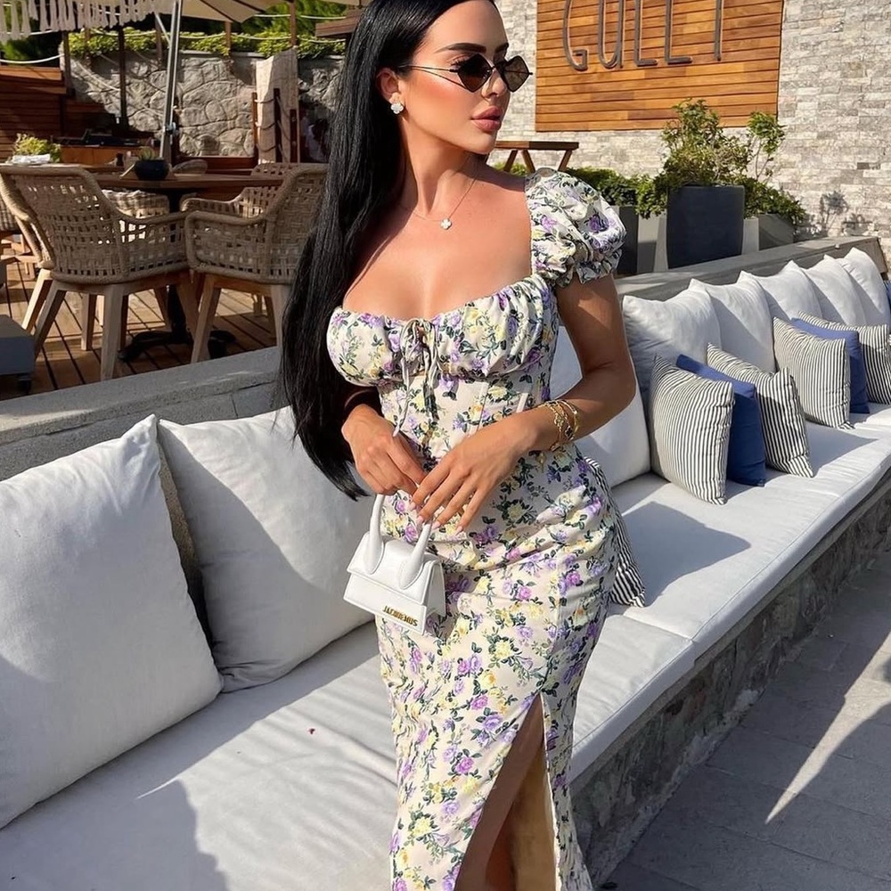 Club L London Corset Yellow Floral Midi Dress